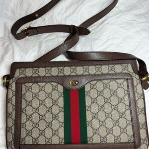 Gucci Ophedia Medium Crossbody Beige and Brown with Red and Green Stripe